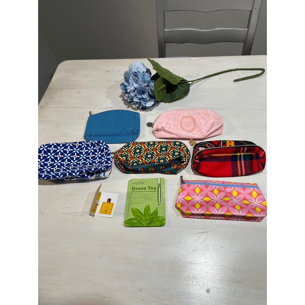 6 Cosmetic Bag Bundle Makeup Travel Accessories plus Versace Sample and‎  Mask